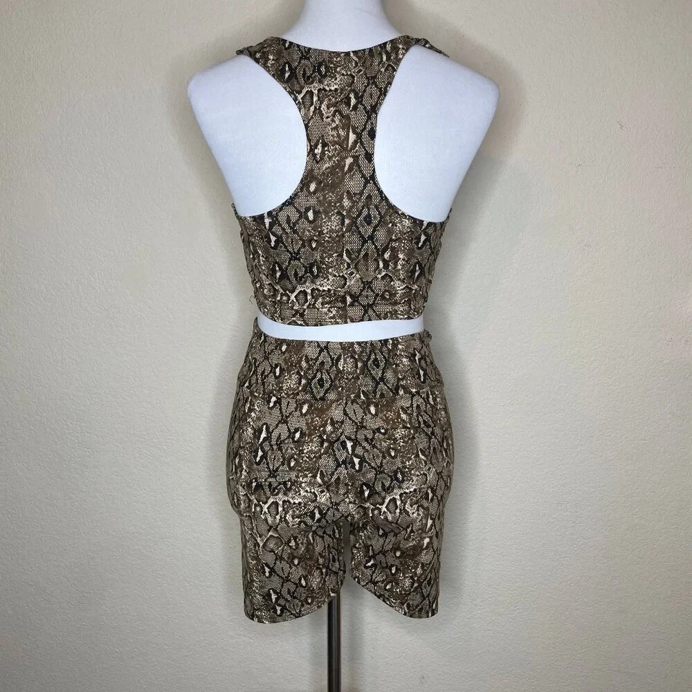 12th Tribe Snake Print 2 Piece Set Crop Top & Biker Shorts Large